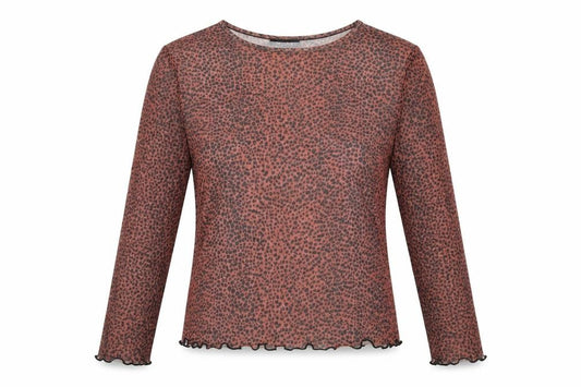 Front view of New Look women’s multicoloured animal print basic blouse, size UK 14, - sheer look