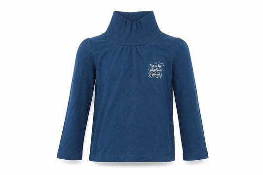 Front view of Qtee girls’ blue jumper, size 2-3, years