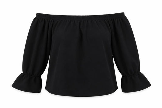 Front view of PRETTYLITTLETHING women’s black basic blouse, size M, - cropped