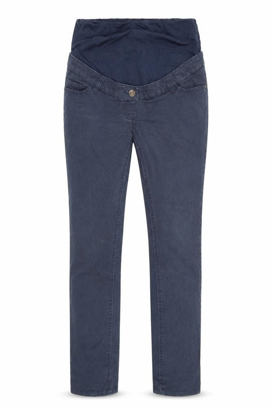 Front view of women’s blue mom jeans, size UK 30, 32-inch leg