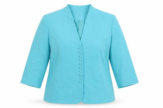 Front view of EWM women’s black jacket blazer, size UK 20