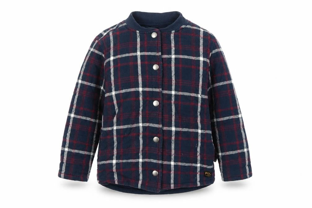 Front view of PDL boys’ blue plaid jacket, size 2-3, years