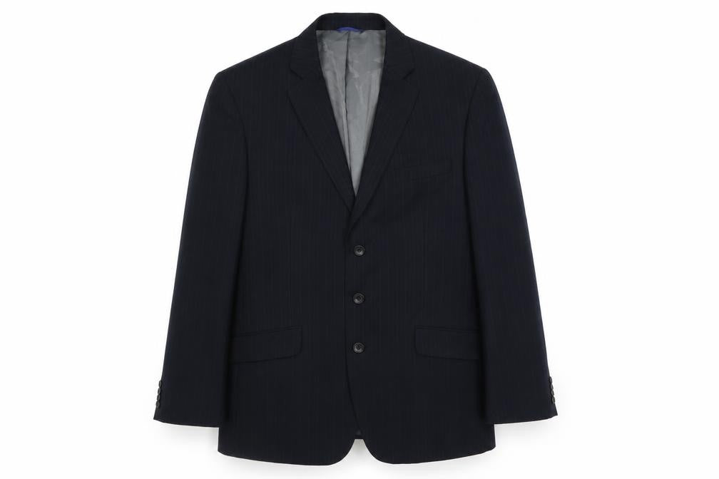 Front view of BHS men’s blue striped jacket suit jacket, size 42