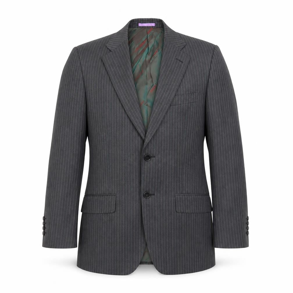 Front view of French Eye men’s grey striped jacket suit jacket, size 38