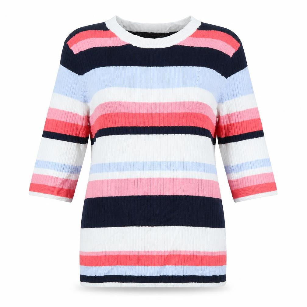 Front view of Marks & Spencer Collection women’s white striped jumper, size UK 12