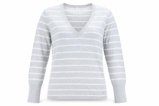 Front view of ESPRIT women’s grey striped jumper, size S