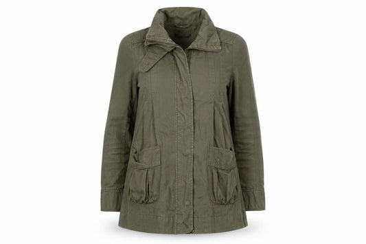 Front view of URBAN CONCEPT women’s green pea coat jacket, size UK 12