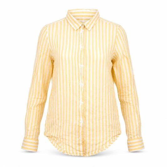 Front view of Divided by H&M women’s multicoloured striped basic button-up, size UK 4