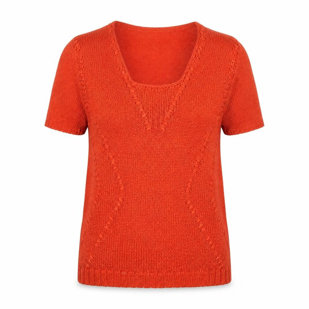 Front view of Per Una women’s orange knit jumper, size UK 10