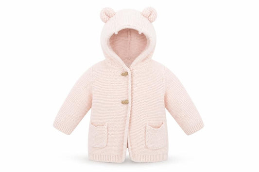 Front view of F&F girls’ pink knit jacket coatigan, size 6-9, months