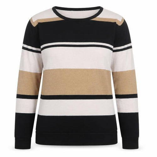 EWM Womens Black Striped Knit Pullover Jumper Size 10
