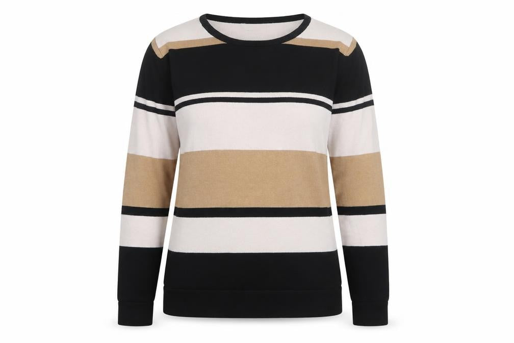 EWM Womens Black Striped Knit Pullover Jumper Size 10