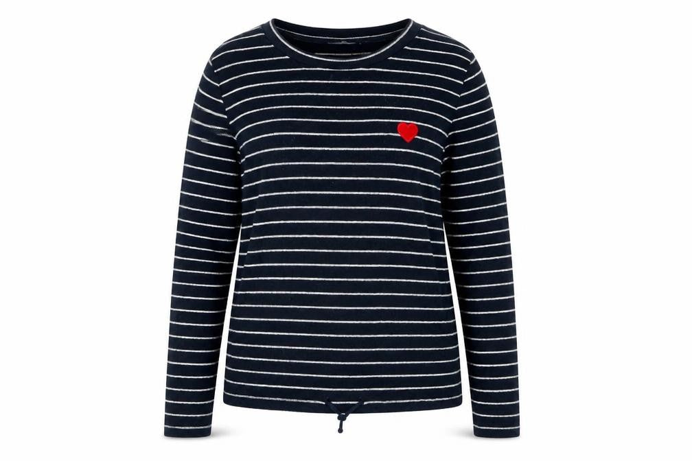 Front view of EDC women’s blue striped knit jumper, size XL