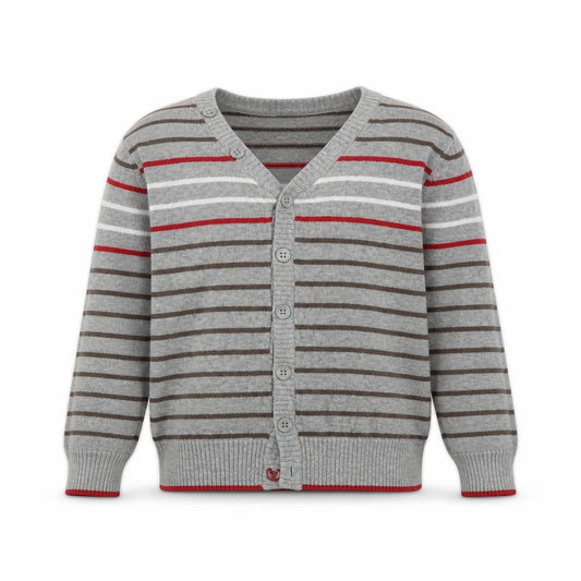 Front view of George girls’ grey striped cardigan jumper, size 4-5, years