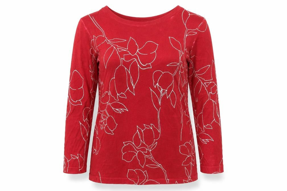 Front view of Next women’s red floral jumper, size UK 8