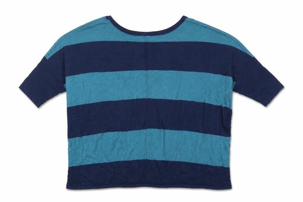 Front view of Dorothy Perkins women’s blue striped basic t-shirt, size UK 10