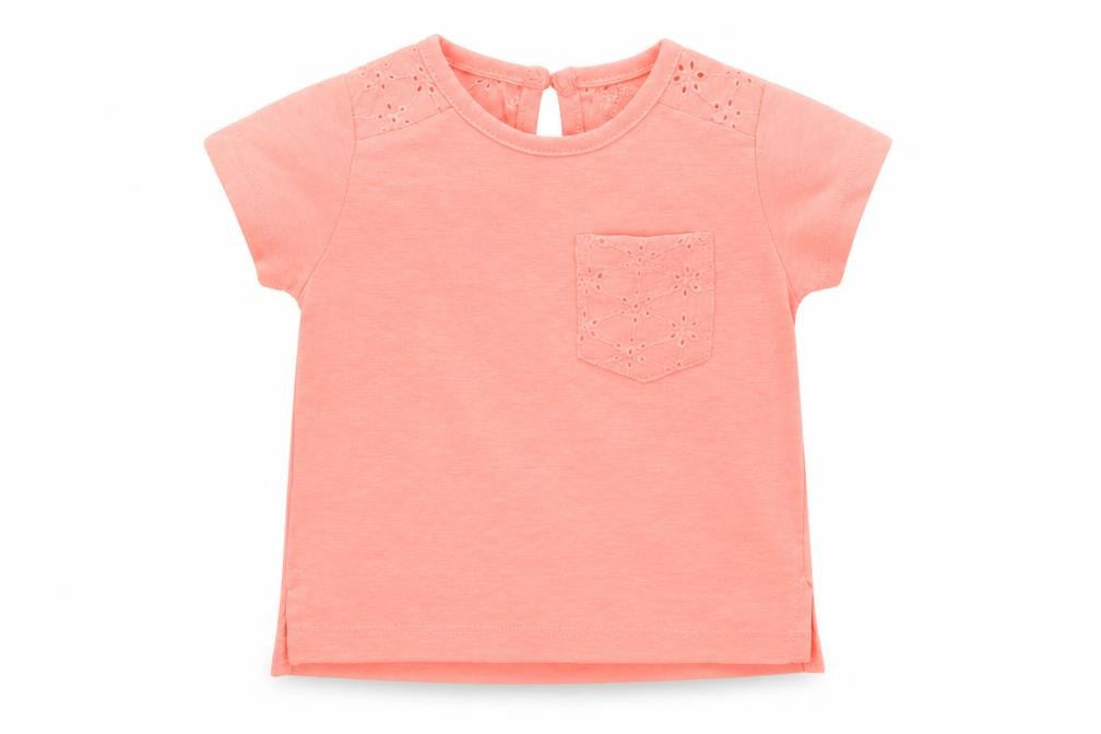 Front view of Primark girls’ pink basic t-shirt, size 6-9, months