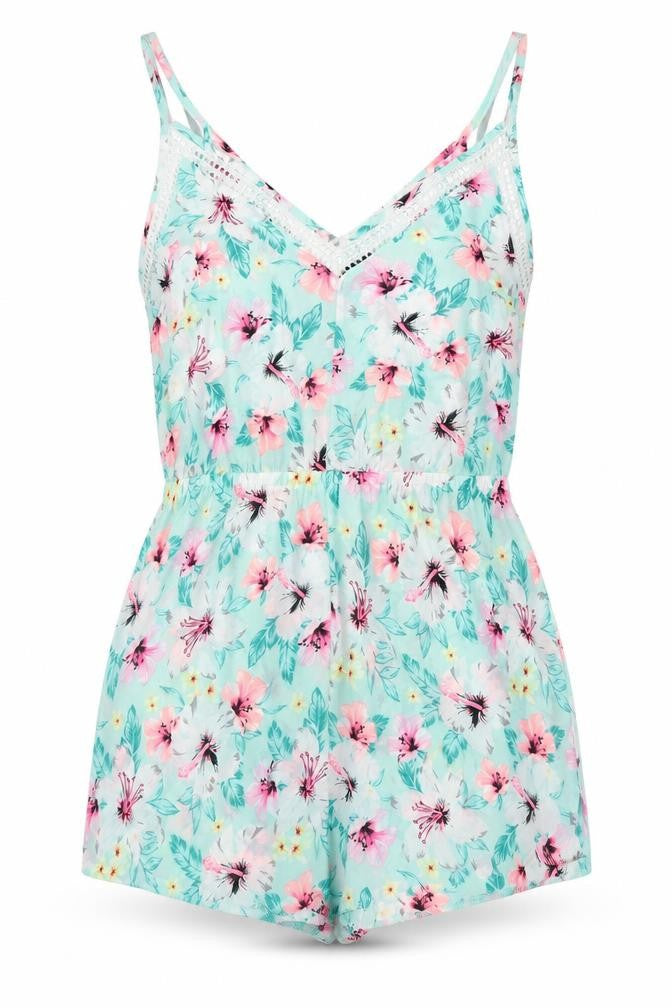 New Look Womens Blue Floral  Romper One-Piece Size L
