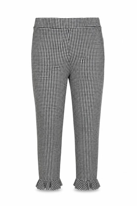 Front view of Select girls’ black check jegging trousers, size 10, years - frill detail