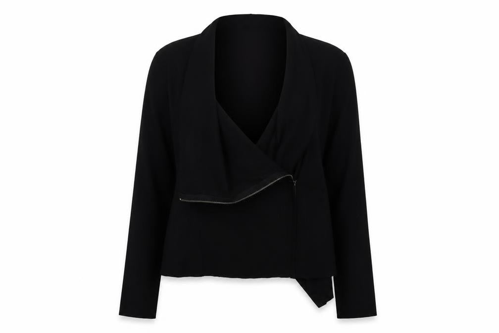 Front view of K.zell women’s black jacket, size S