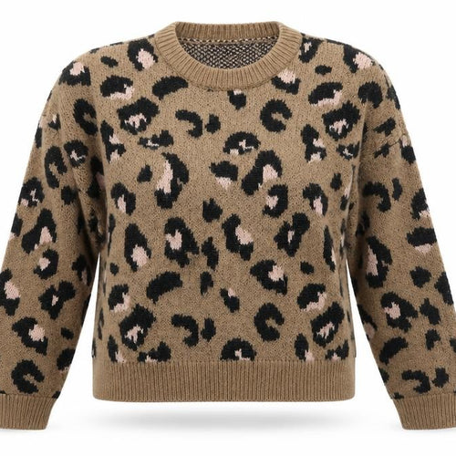 Bershka Womens Brown Animal Print Knit Pullover Jumper Size S