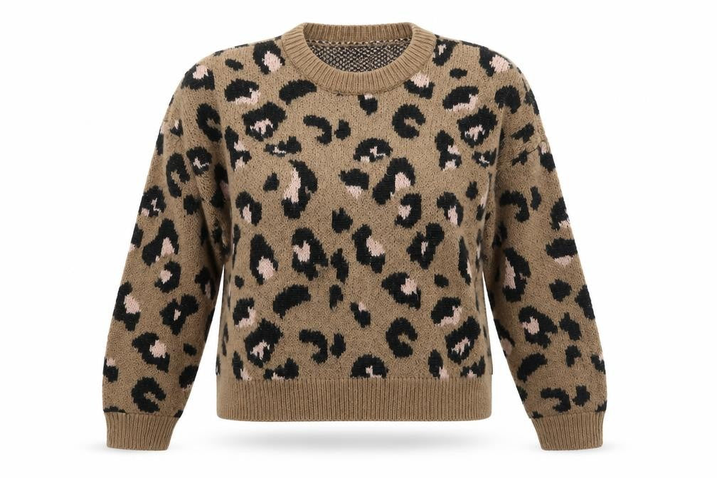 Bershka Womens Brown Animal Print Knit Pullover Jumper Size S