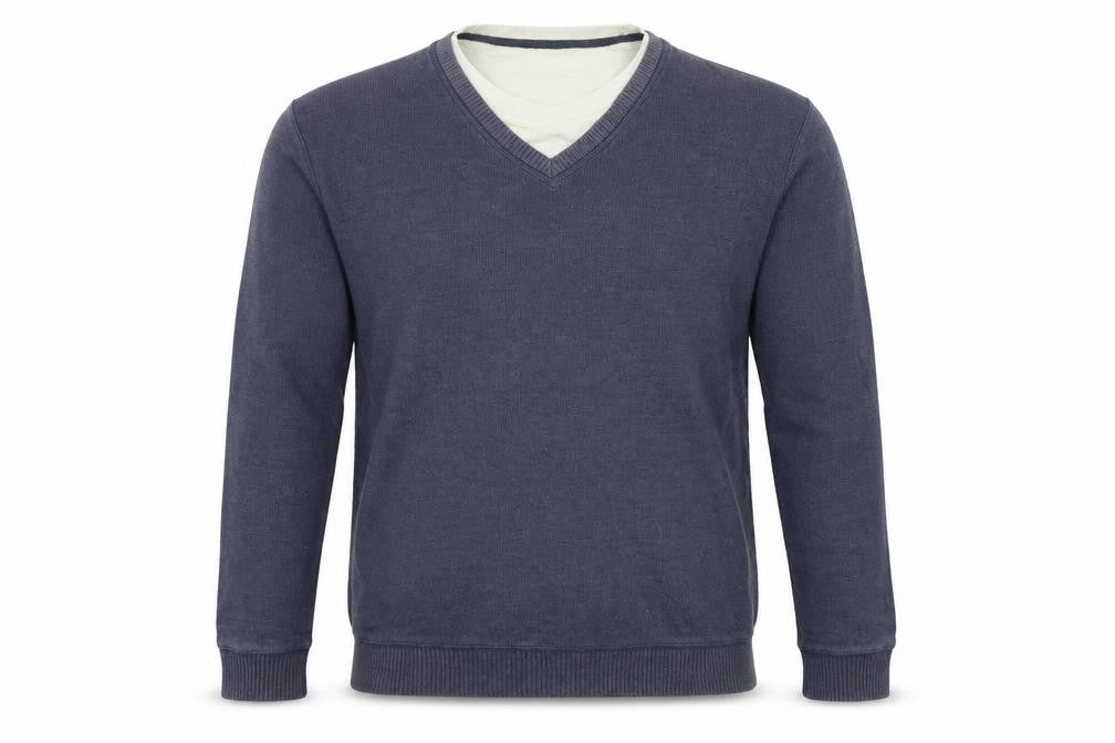 Front view of Easy men’s blue jumper, size L