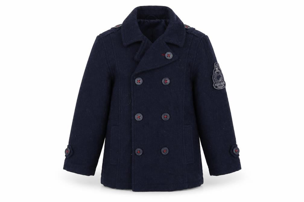 Front view of Vertbaudet girls’ blue jacket coat, size 8, years