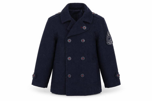 Front view of Vertbaudet girls’ blue jacket coat, size 8, years