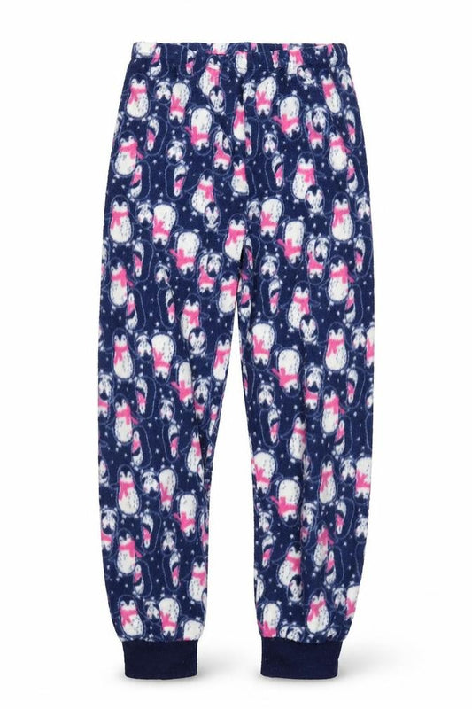 Front view of Young Dimension girls’ blue solid fleece cami pyjama pants, size 10, years
