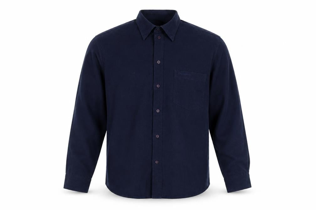 Front view of Arnold Palmer men’s blue button-up, size L