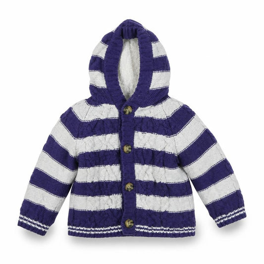 Front view of Ladybird boys’ blue striped jacket, size 6-9, months
