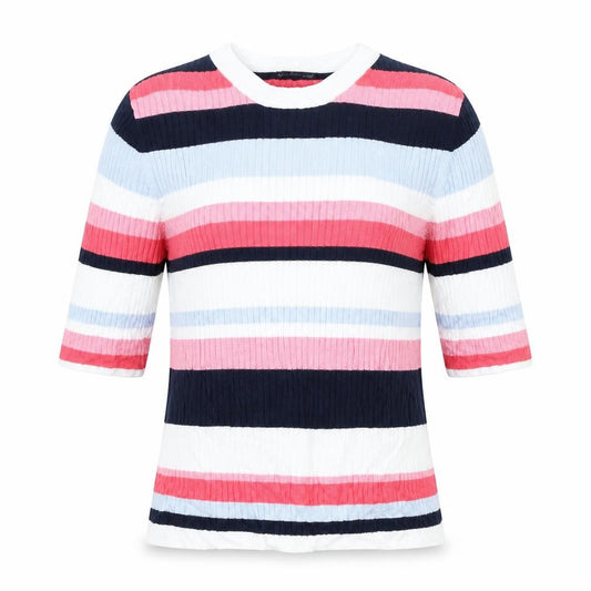 Front view of Marks & Spencer women’s multicoloured striped jumper, size UK 12