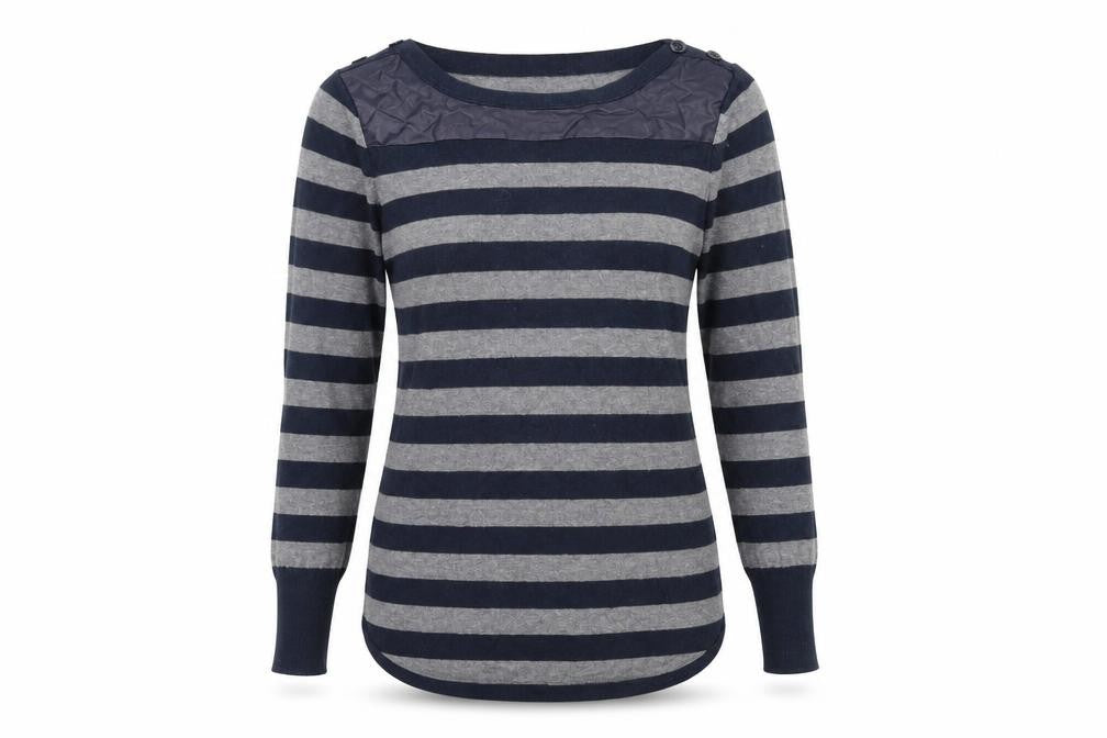 Oasis Womens Grey Striped  Basic T-Shirt Size S