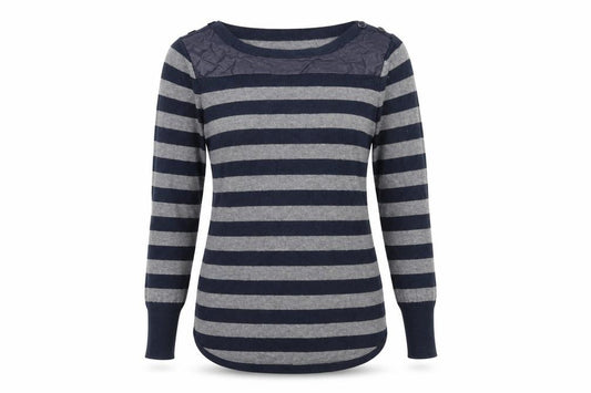 Front view of Oasis women’s grey striped basic t-shirt, size S