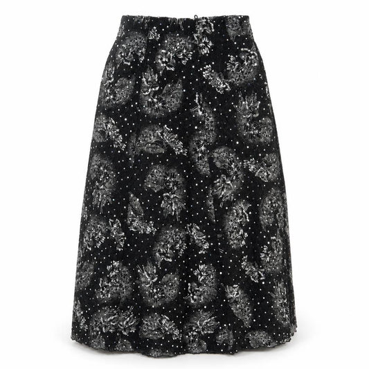Front view of Preworn women’s black swing skirt, size M