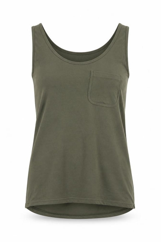 Front view of Avon women’s green basic tank, size UK 10