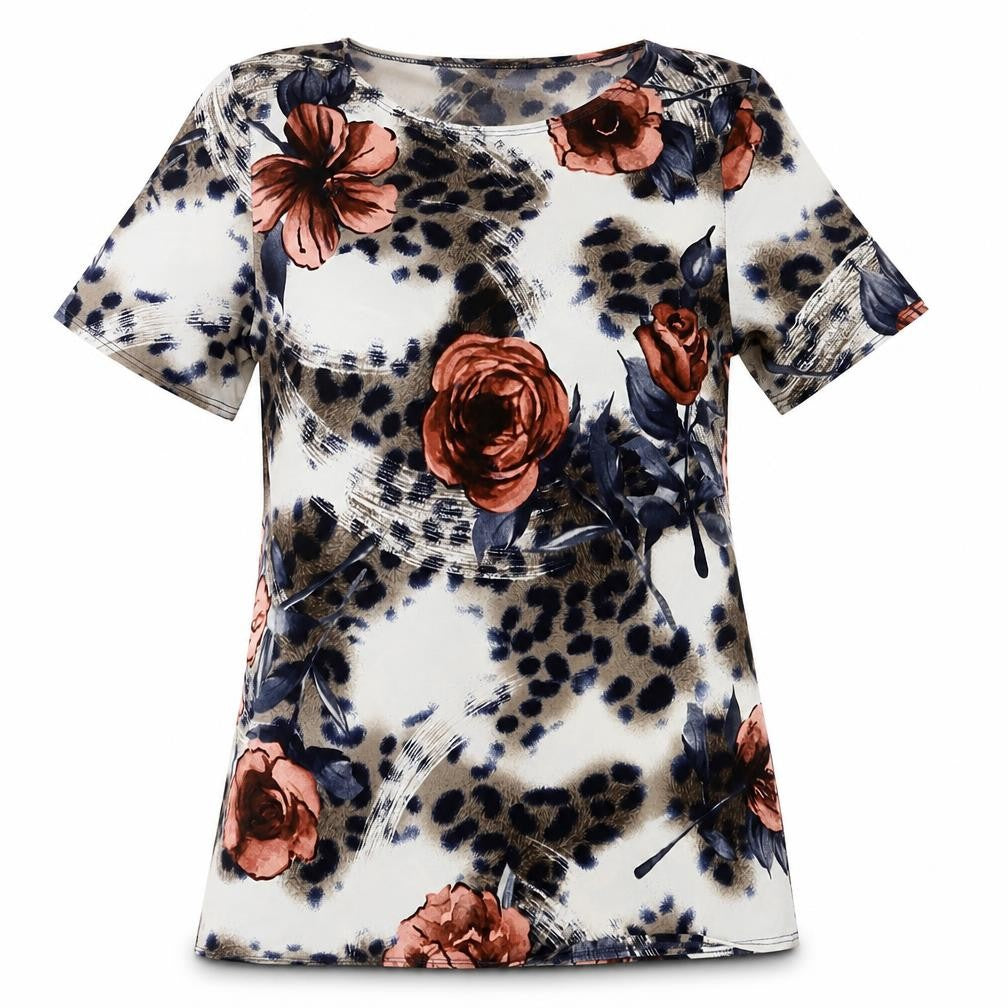 Front view of Saloos women’s multicoloured floral basic t-shirt, size UK 12