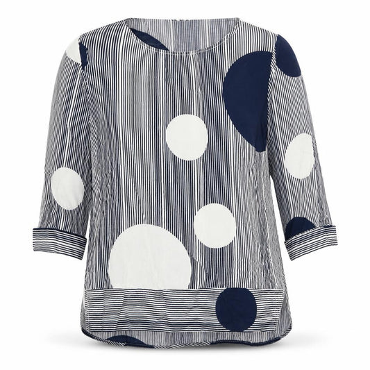 Front view of Next women’s blue striped basic blouse, size UK 10