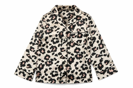 Front view of Very girls’ beige animal print top pyjama top, size 6-7, years - leopard print