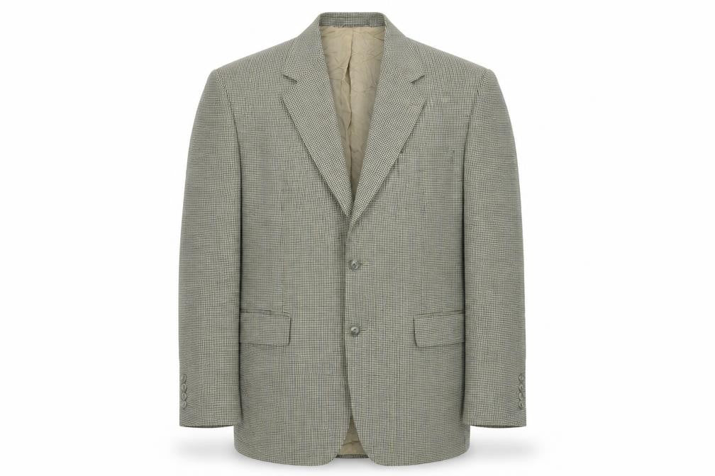 Front view of Marks & Spencer men’s beige check jacket blazer, size 42