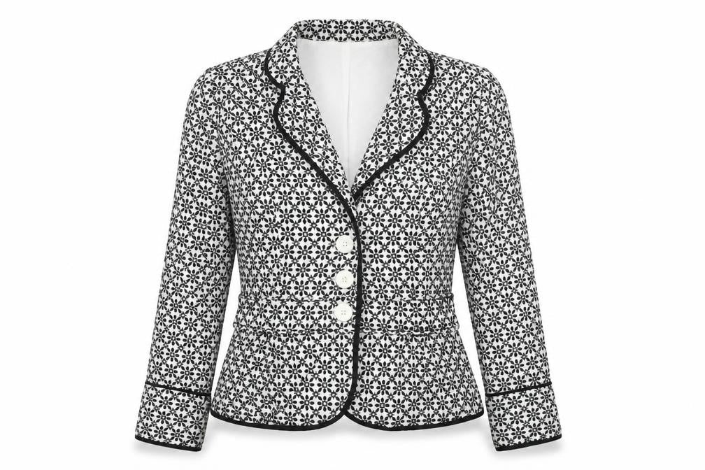 Edward Womens White Floral  Jacket Blazer Size 8