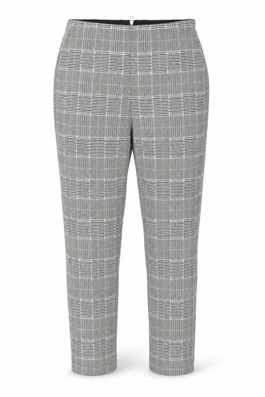 Front view of H&M women’s grey check trousers, size M, 24-inch leg