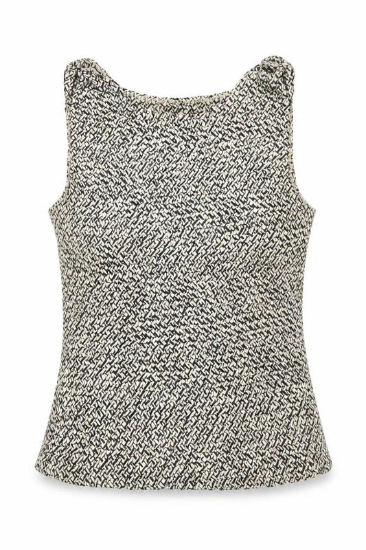 Front view of Casual Corner Annex women’s beige geometric basic tank, size L