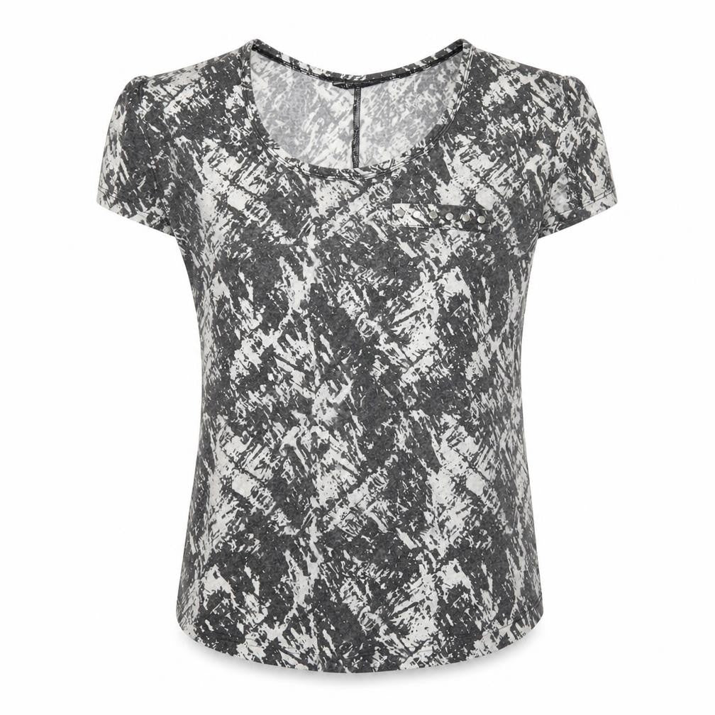 Front view of Internacionale women’s grey geometric jersey basic t-shirt, size UK 8