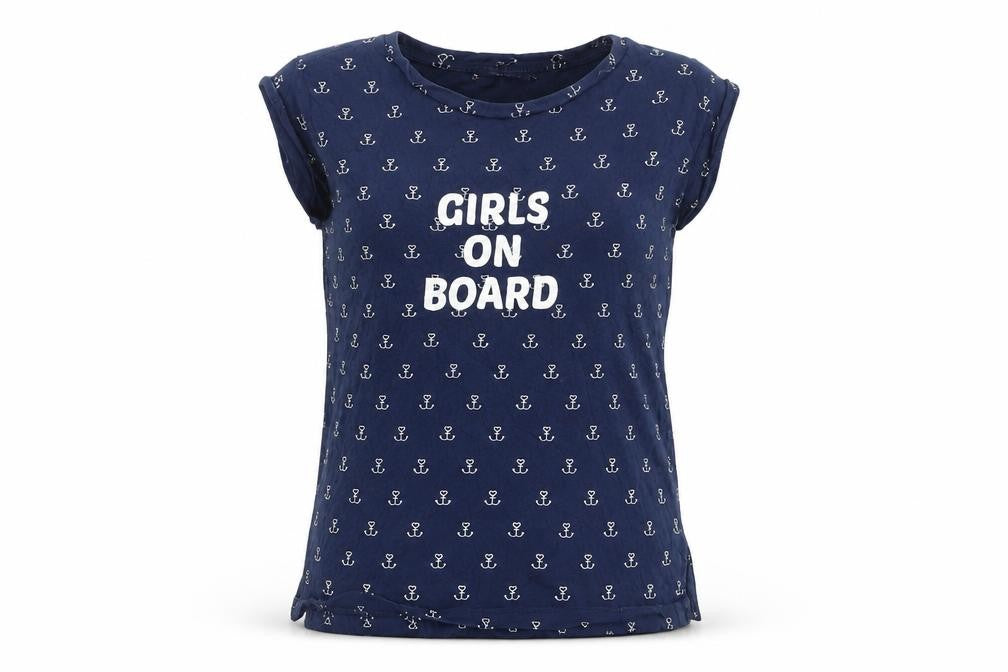 Pull&Bear Womens Blue Geometric Jersey Basic T-Shirt Size S  - Girls on Board
