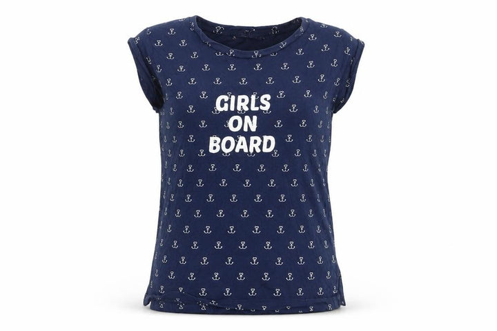 Pull&Bear Womens Blue Geometric Jersey Basic T-Shirt Size S  - Girls on Board