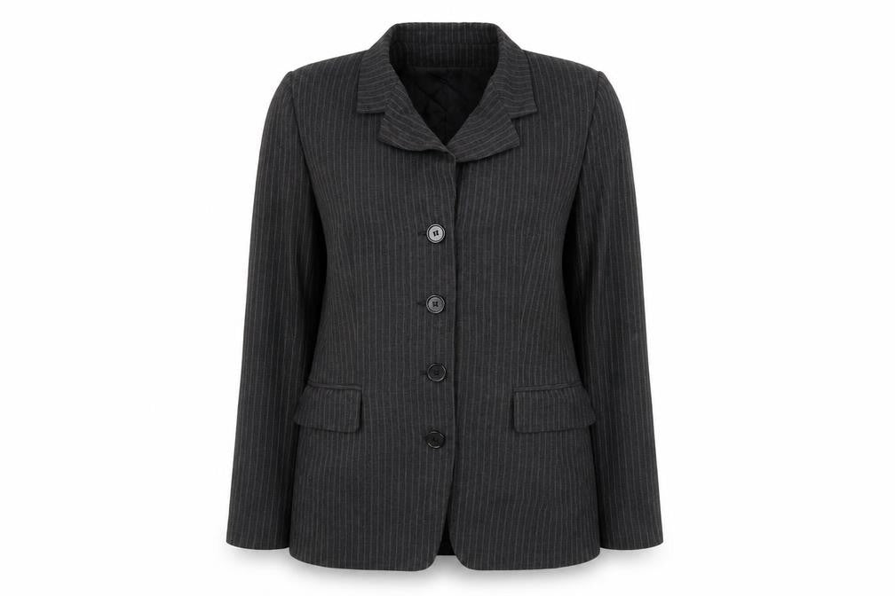 Front view of Preworn women’s grey spotted jacket blazer, size UK 12