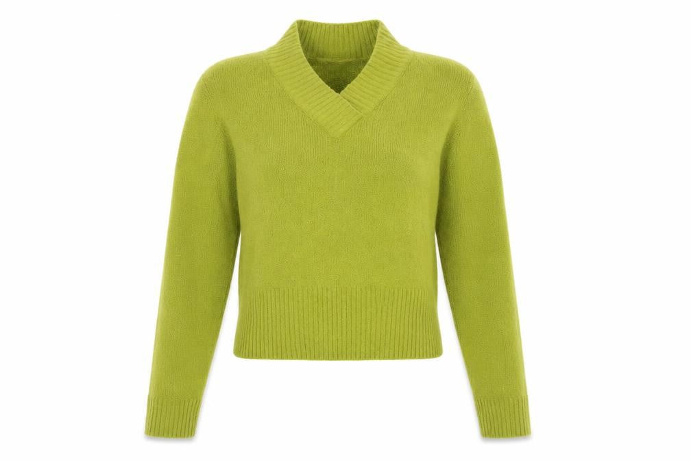 Front view of yf women’s green knit jumper, size M