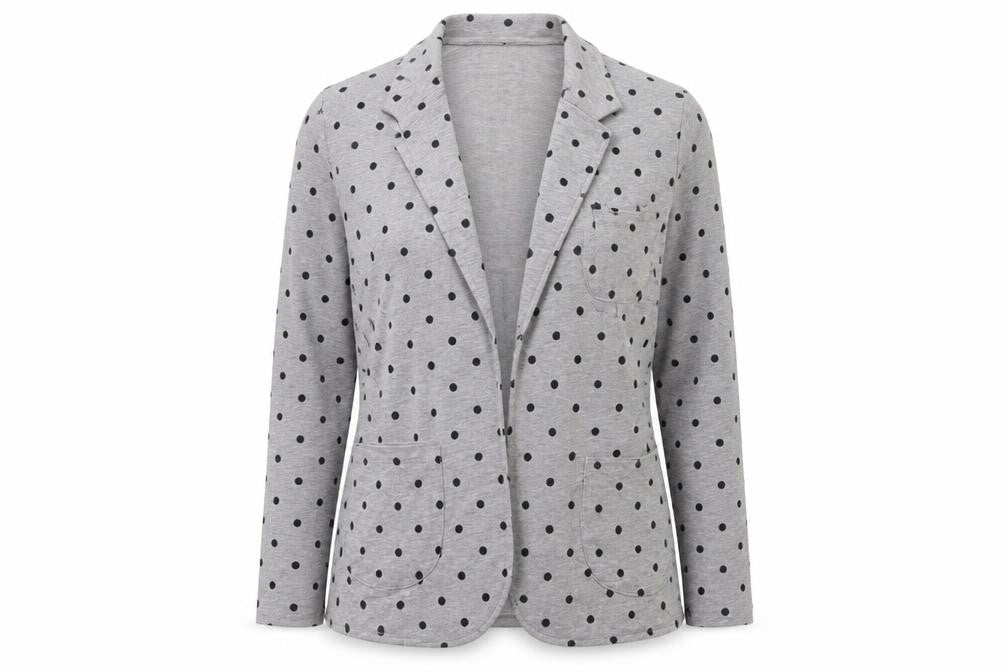 Front view of TG women’s grey polka dot jacket blazer, size UK 14
